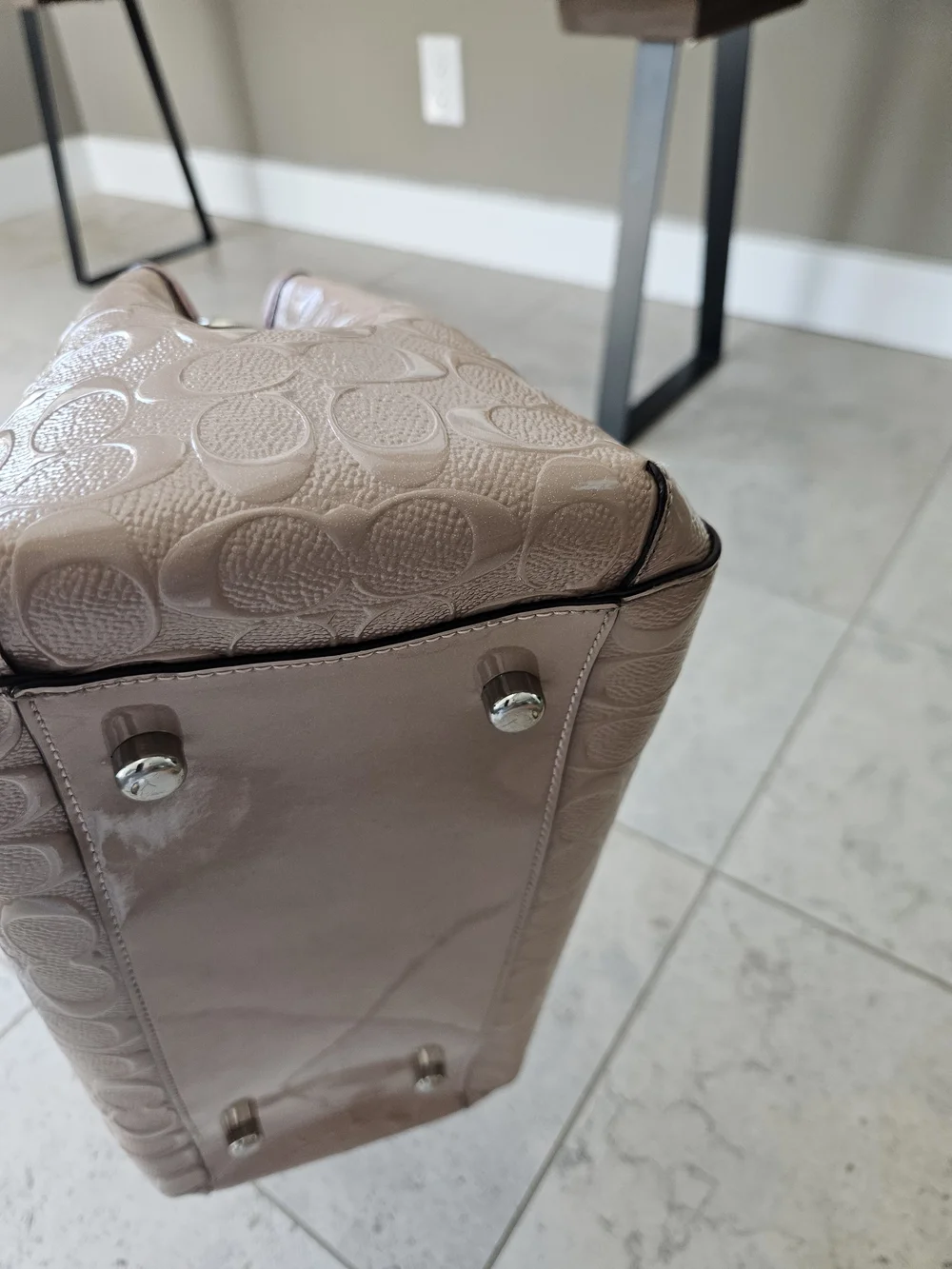 COACH Signature Debossed Patent LEATHER Margot Carryall​ - Blush Pink/Dark Nude